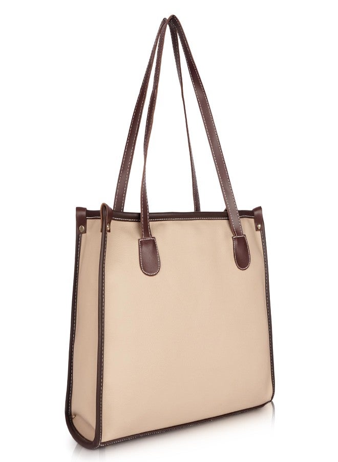DANIEL CLARK Professional Two-Tone Leather Tote Bag, Black with Brown Trim, Double Handle Design, Large Capacity Shoulder Bag (Beie) - Image 1